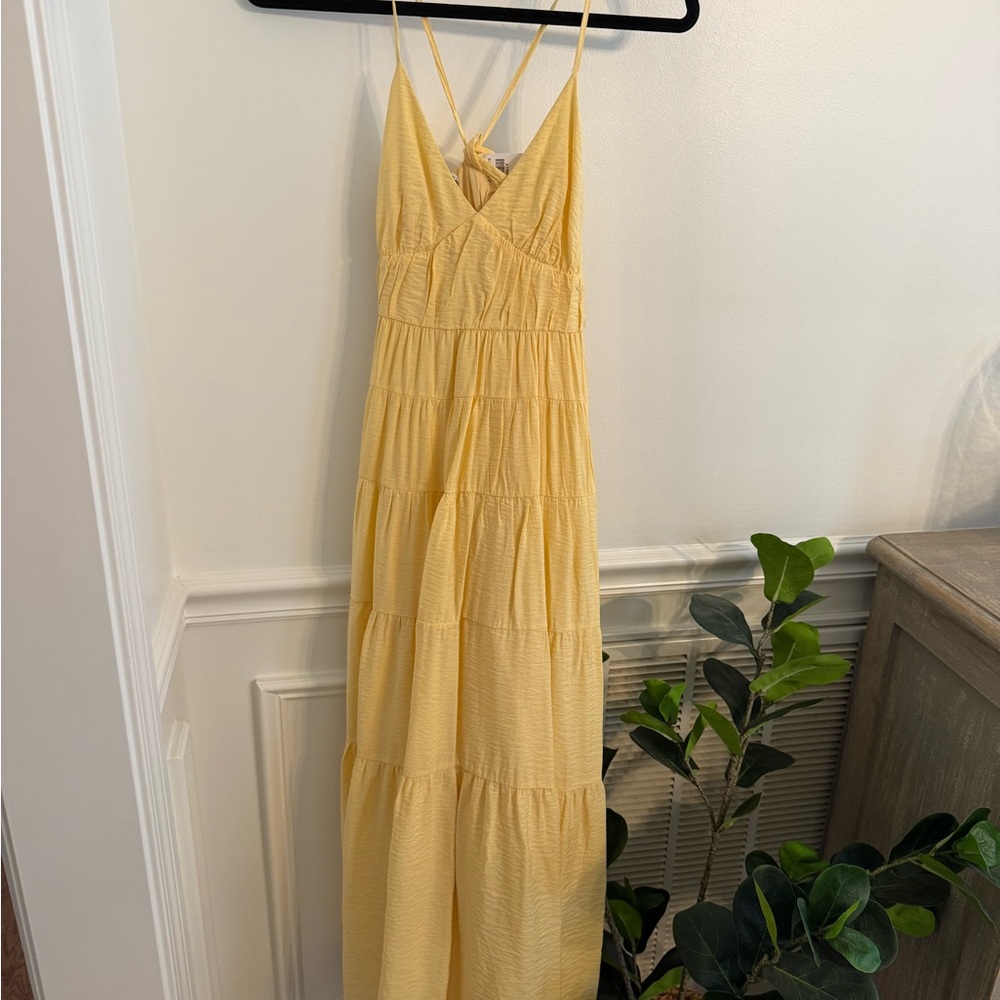 Abercrombie & Fitch Yellow Pleated Tiered Maxi Sundress